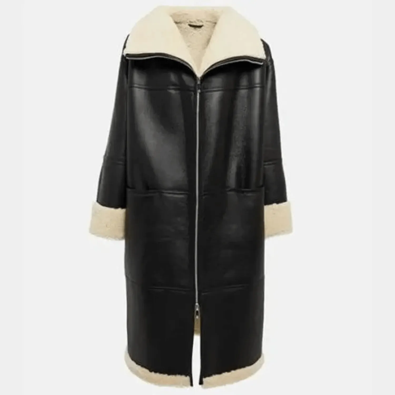 Black Women’s Shearling Bomber Aviator Leather Coat — image 4