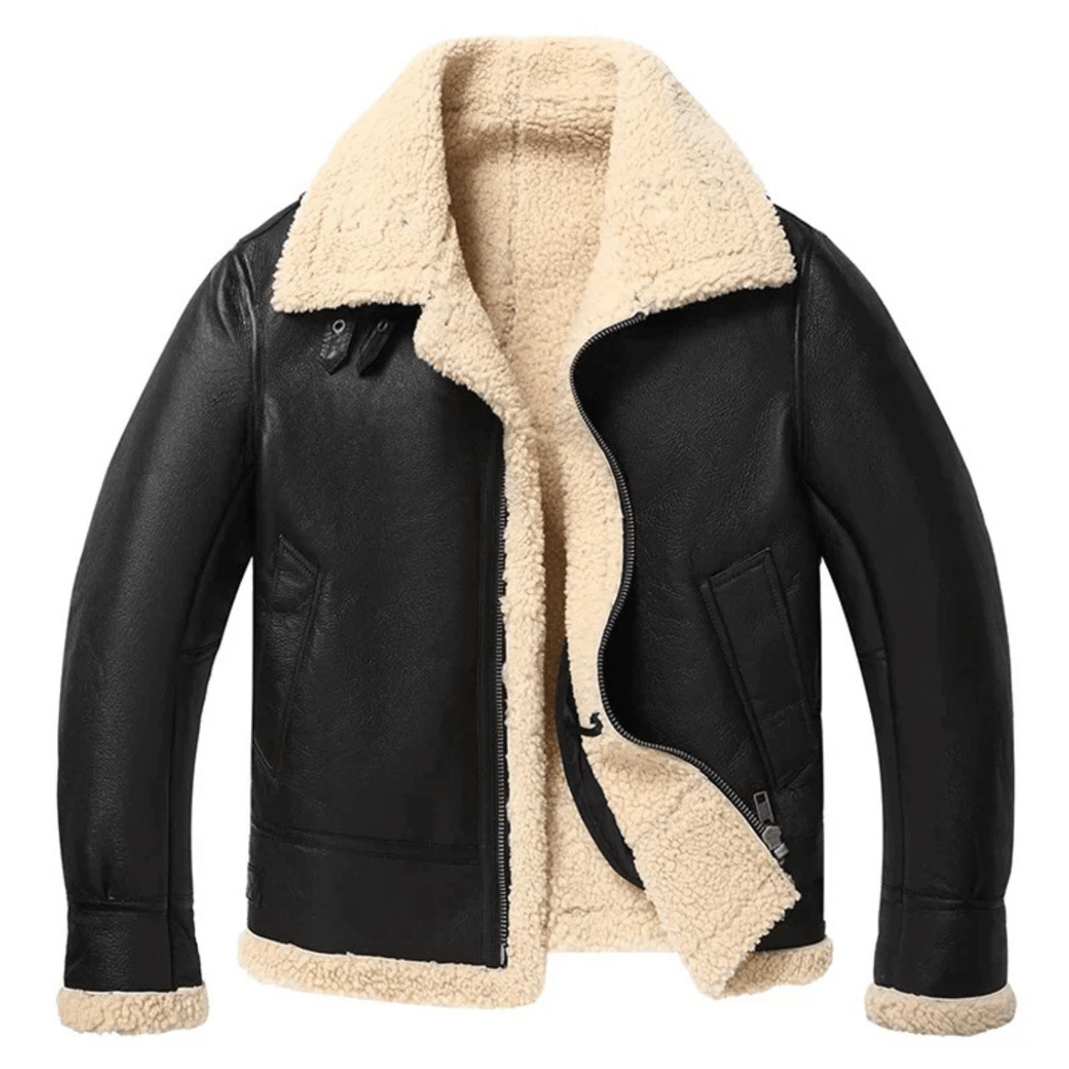 B3 RAF Black Men’s Bomber Aviator Shearling Leather Jacket